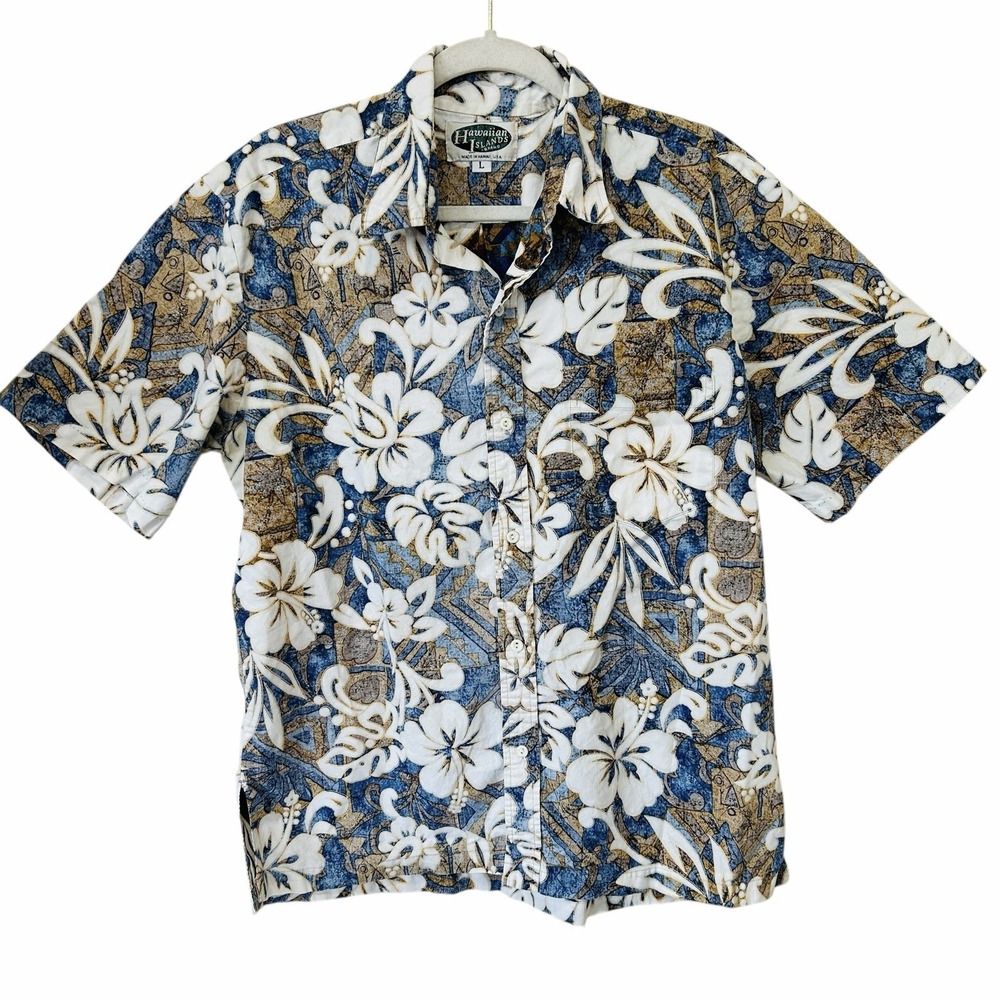 Hawaiian Islands Brand Shirt Mens Large Floral Luau‎ Tropical Vacation Retro